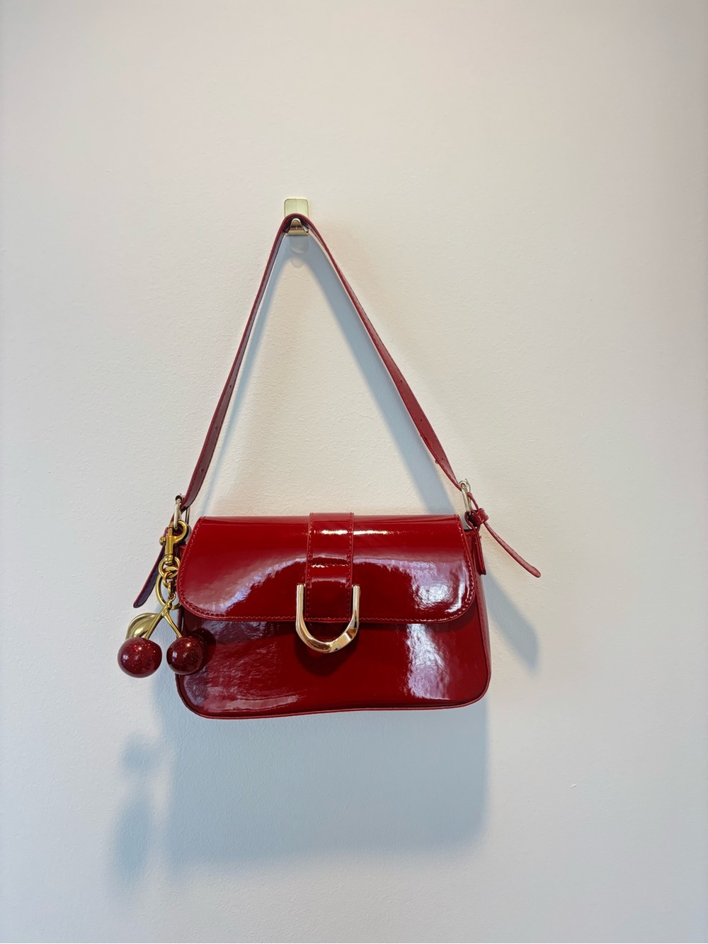 Red Faux Patent Leather Shoulder Bag